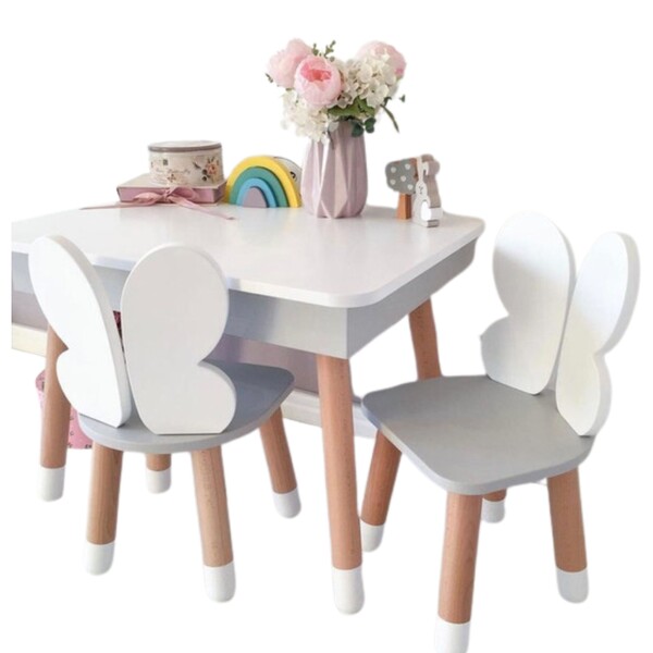 Conjunto De Mesa Baú Com 2 Cadeiras Infantis Borboleta Mdf
