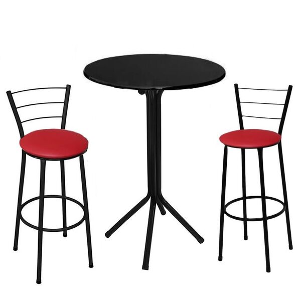 Conjunto De Mesa Bistrô Alta Preto Com 2 Banquetas Assento Ve