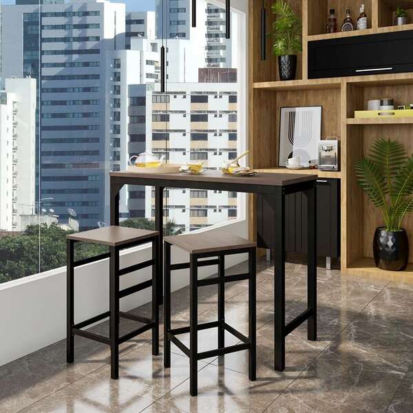Conjunto De Mesa Bistrô Com 2 Banquetas Las Heras Marrom E Pr