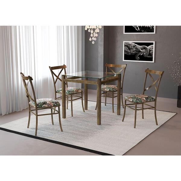 Conjunto De Mesa Cairo Em Aço 80x80cm Vidro Incolor E 4 Cadei