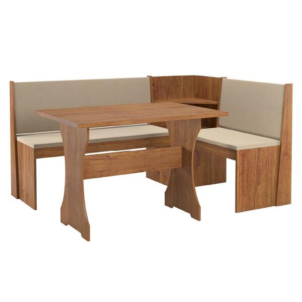 Conjunto De Mesa Canto Alemão Fit Roma Bege Suede Viero