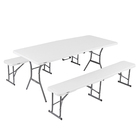 Conjunto de Mesa com 2 Bancos Aço Bertioga dobrável Branco