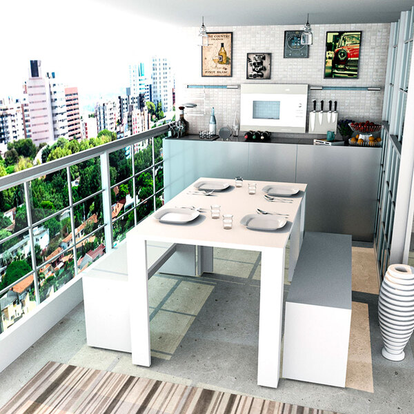 Conjunto De Mesa Com 2 Bancos Con3600-appunto - Branco