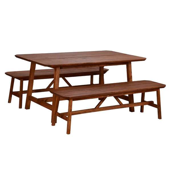 Conjunto De Mesa Com 2 Bancos De Jantar Famille Amêndoa Rusti