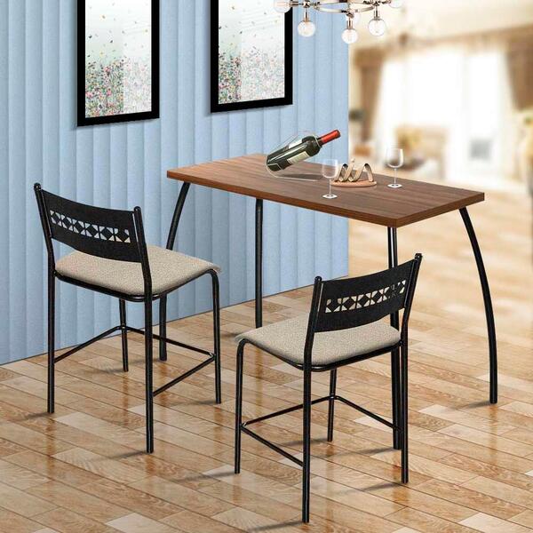 Conjunto De Mesa Com 2 Cadeiras Fit Flora Assento Bege Aço No