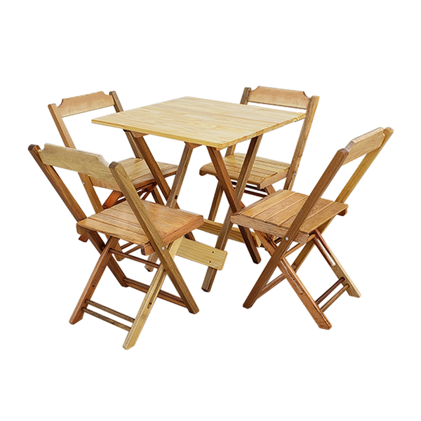 Conjunto De Mesa Com 4 Cadeiras De Madeira Dobravel 70x70 Nat