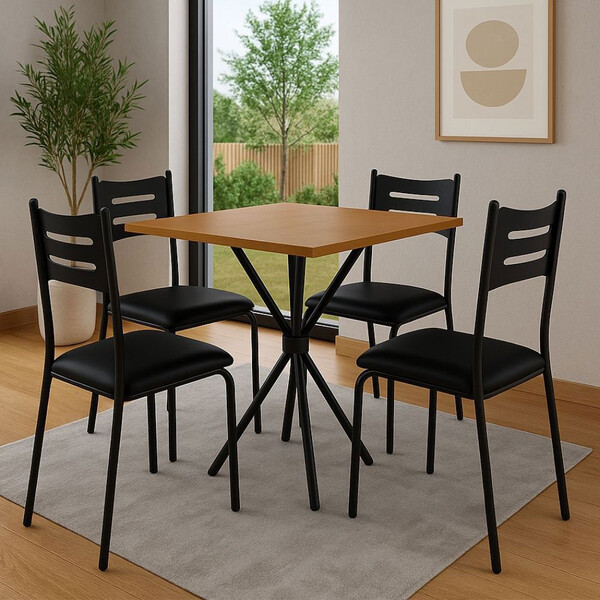 Conjunto De Mesa Com 4 Cadeiras Diamante Reta Mdf 15mm Fibra