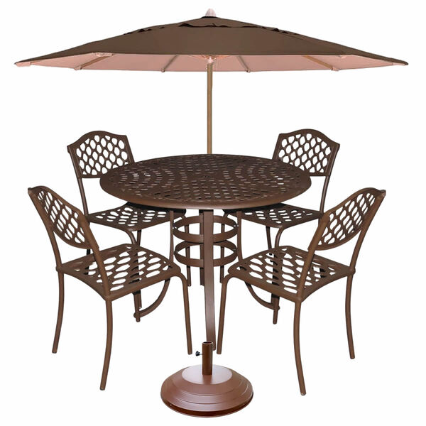 Conjunto De Mesa Com 4 Cadeiras Faveni Com Ombrelone - Marrom