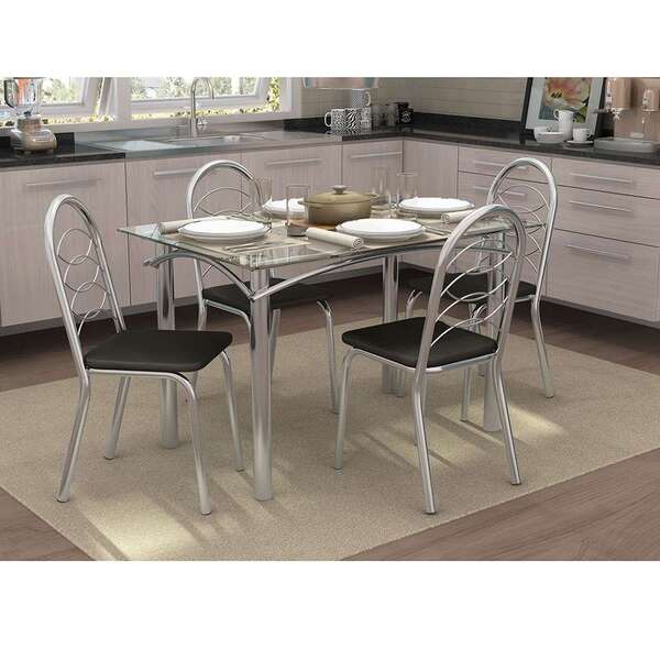 Conjunto De Mesa Com 4 Cadeiras Gillian Cromado E Preto