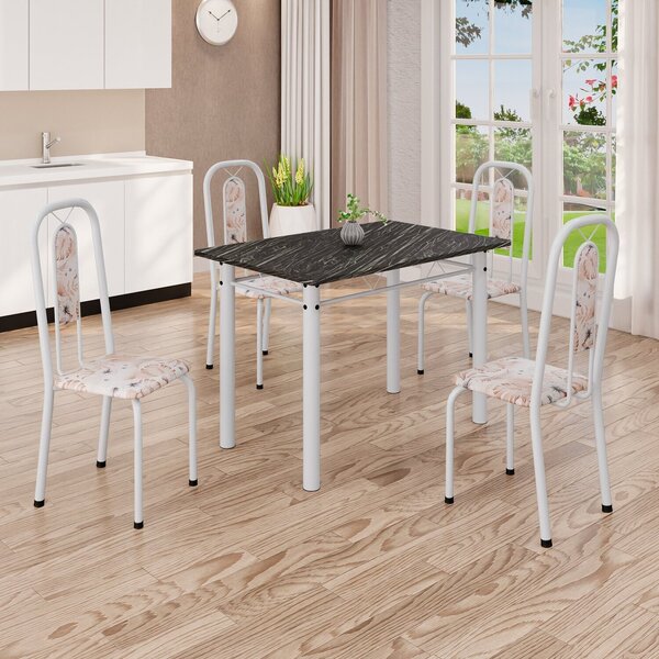 Conjunto De Mesa Com 4 Cadeiras Lívia Bege / Branco
