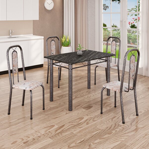 Conjunto De Mesa Com 4 Cadeiras Lívia Bege / Prata