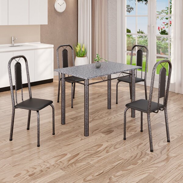 Conjunto De Mesa Com 4 Cadeiras Lívia Preto/prata