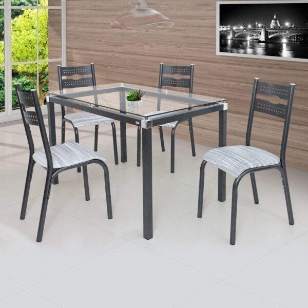 Conjunto De Mesa Com 4 Cadeiras Luna Clássica Ciplafe Preto/r