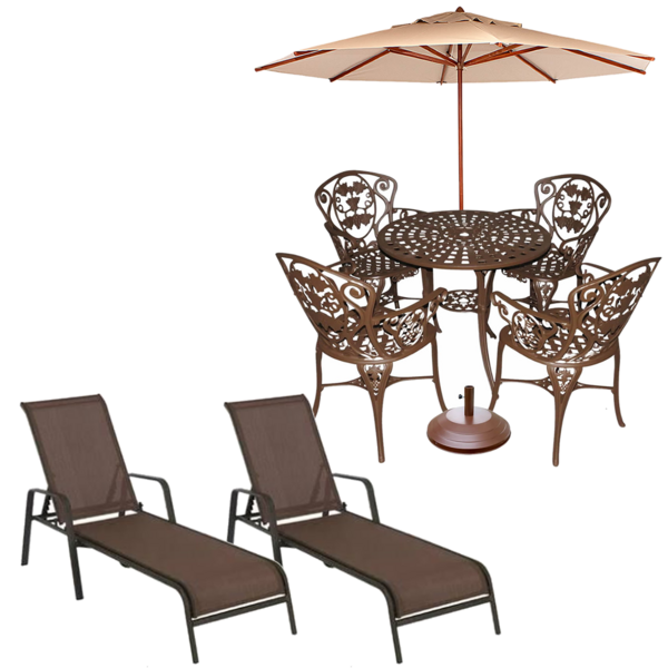 Conjunto De Mesa Com 4 Cadeiras Malbec, Ombrelone E 2 Espregu