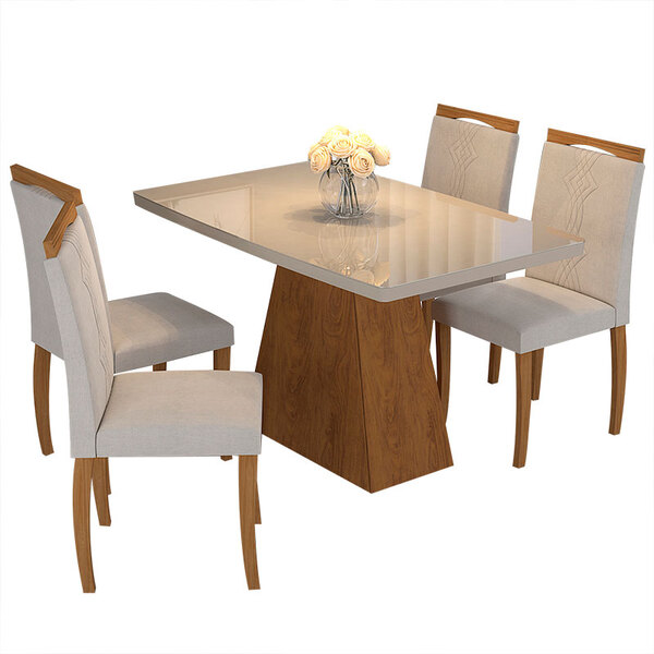 Conjunto De Mesa Com 4 Cadeiras Para Sala De Jantar 130x90-ci