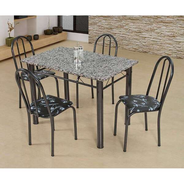 Conjunto De Mesa Com 4 Cadeiras Sara Craqueado Preto E Preto