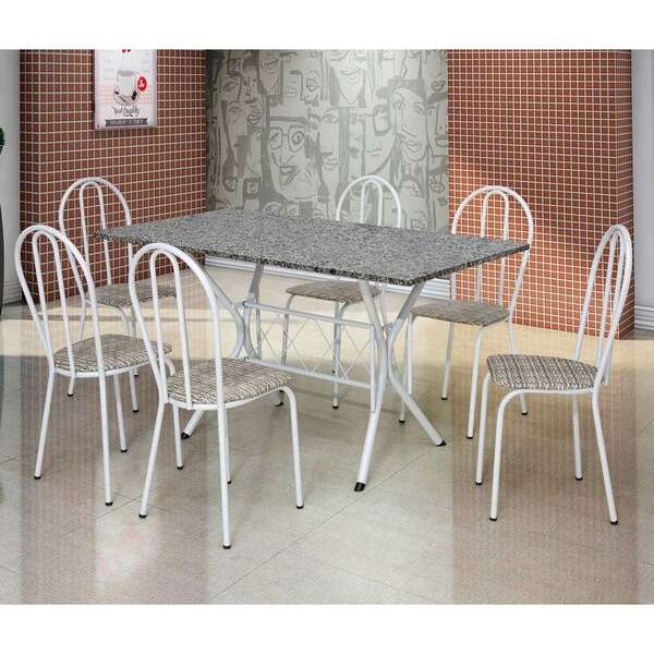 Conjunto De Mesa Com 6 Cadeiras Bruna Branco E Estampa Rattan