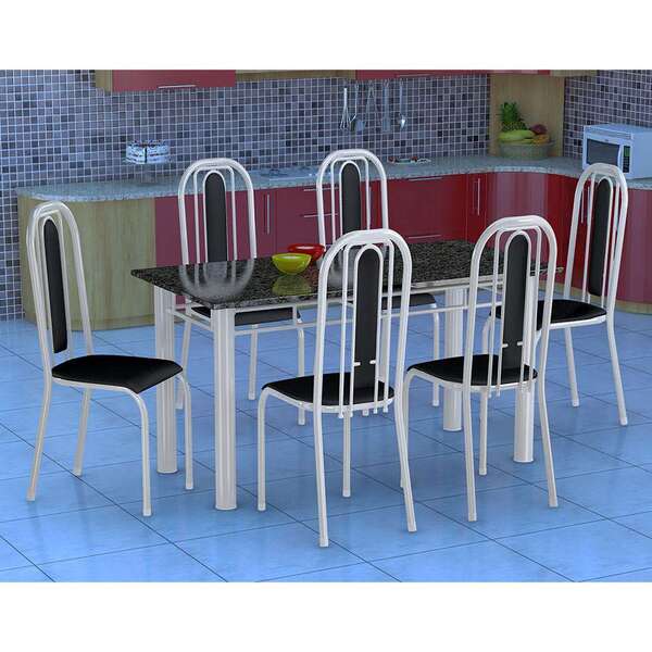 Conjunto De Mesa Com 6 Cadeiras Granada Branco E Preto Liso