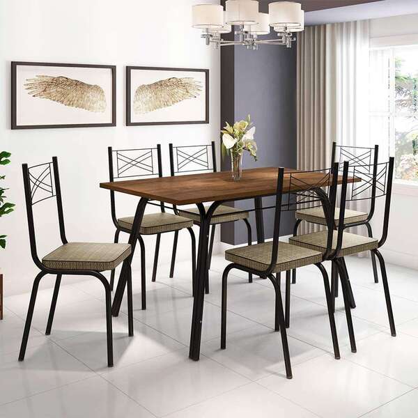 Conjunto De Mesa Com 6 Cadeiras Lotus Preto Fosco Com Rattan