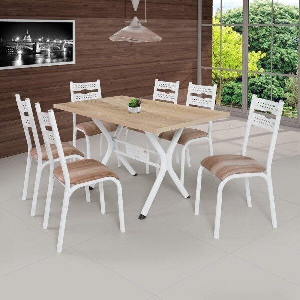 Conjunto De Mesa Com 6 Cadeiras Luna Clássica  Branco/capucci