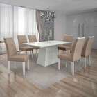 Conjunto De Mesa Com 6 Cadeiras Pampulha Ii Linho Branco E Be