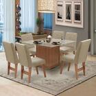 Conjunto De Mesa Com 6 Cadeiras Tampo De Vidro Onix Cedro