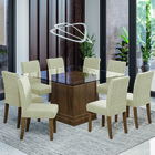 Conjunto De Mesa Com 8 Cadeiras Tampo De Vidro Onix Cedro