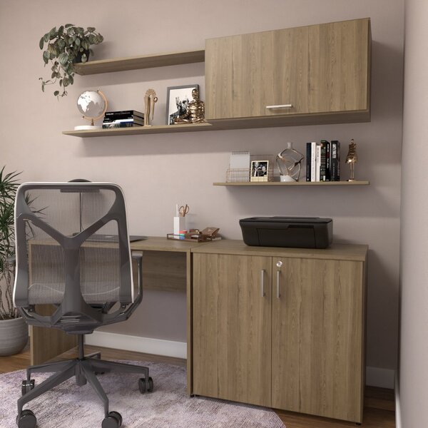 Conjunto De Mesa Com Armário De Escritório, Armário Aéreo E 3
