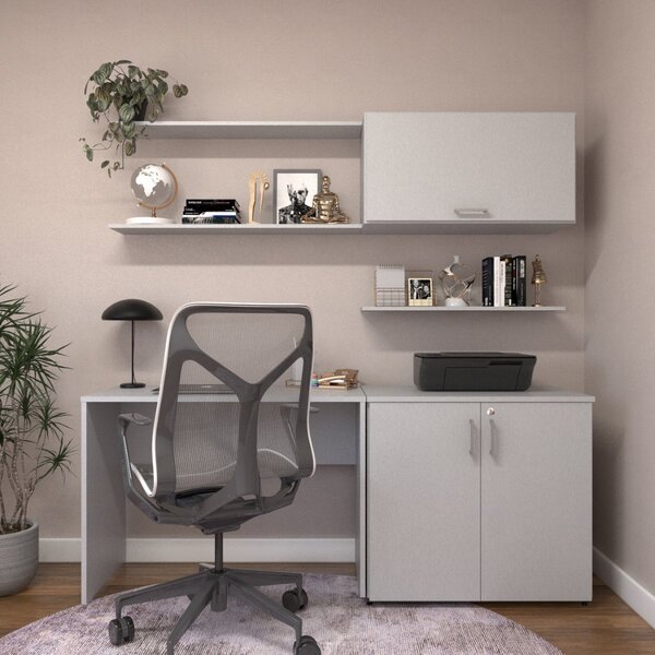Conjunto De Mesa Com Armário De Escritório, Armário Aéreo E 3