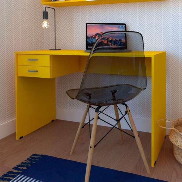 Conjunto De Mesa Com Gaveteiro De Escritório Arvo Amarelo