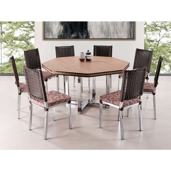 Conjunto De Mesa Com Tampo Marrom E 8 Cadeiras Veneza Tabaco