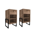 Conjunto De Mesa De Cabeceira Lumi 1 Gaveta Castanho Preto