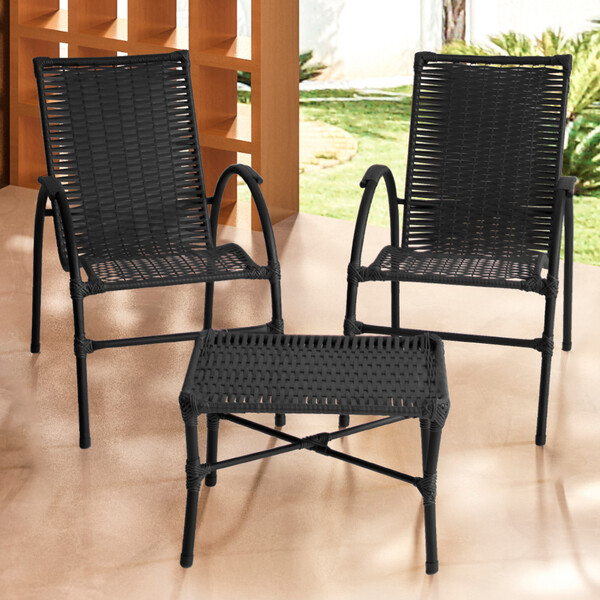 Conjunto De Mesa De Centro E 2 Cadeiras Ônix Para Área Externa