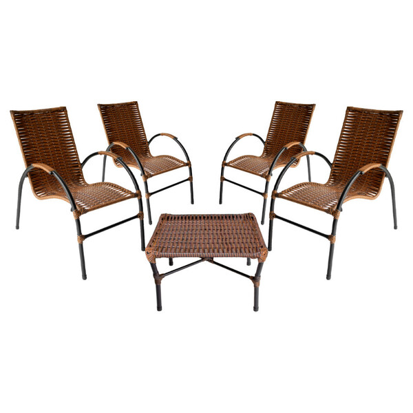 Conjunto De Mesa De Centro E 4 Cadeiras Ônix Para Área Externa