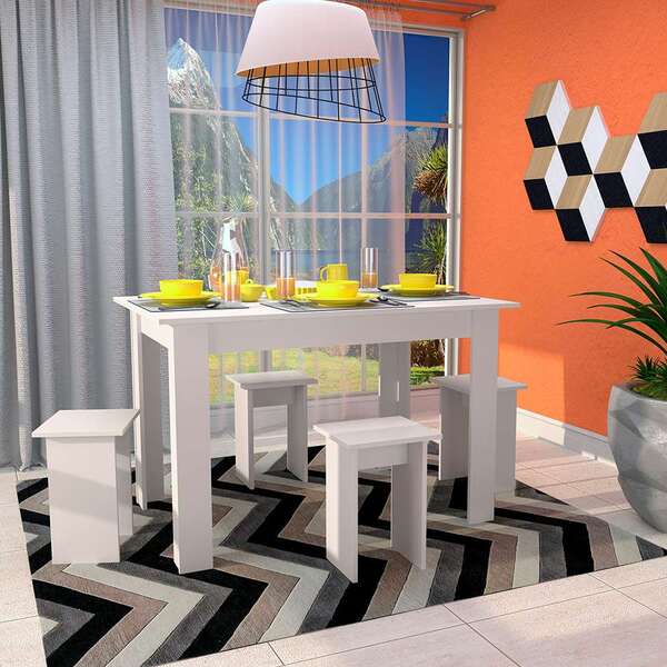 Conjunto De Mesa De Cozinha Com 4 Bancos Regina Branco 120 Cm
