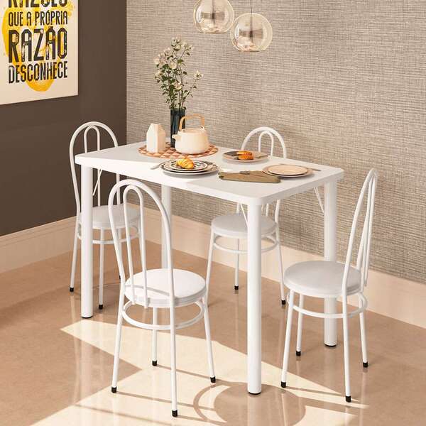 Conjunto De Mesa De Cozinha Com 4 Lugares Roma Branco