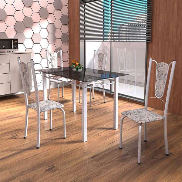 Conjunto De Mesa De Cozinha Com Tampo De Vidro E 4 Cadeiras M