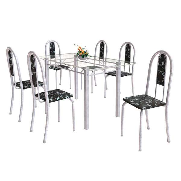 Conjunto De Mesa De Cozinha Com Tampo De Vidro E 6 Cadeiras I