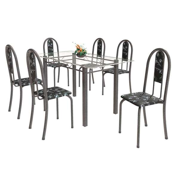 Conjunto De Mesa De Cozinha Com Tampo De Vidro E 6 Cadeiras I
