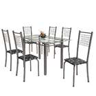 Conjunto De Mesa De Cozinha Com Tampo De Vidro E 6 Cadeiras I