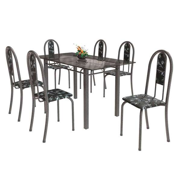 Conjunto De Mesa De Cozinha Com Tampo De Vidro E 6 Cadeiras I