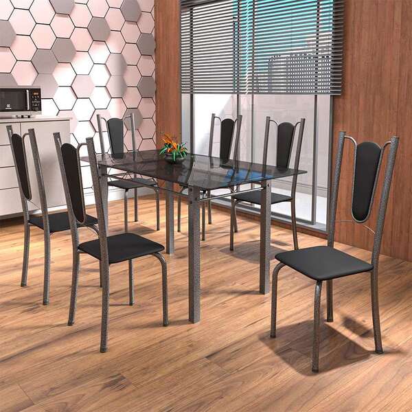 Conjunto De Mesa De Cozinha Com Tampo De Vidro E 6 Cadeiras M