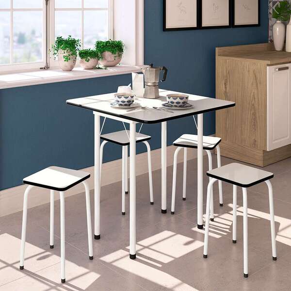 Conjunto De Mesa De Cozinha Dobrável Com 4 Lugares Asti Branc