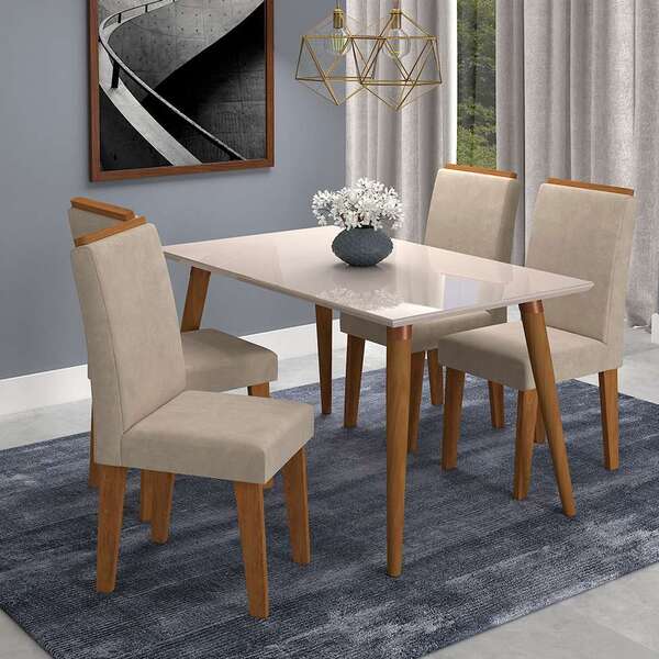 Conjunto De Mesa De Jantar Adele Com Vidro E 4 Cadeiras Milen