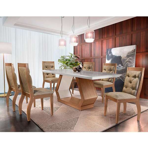 Conjunto De Mesa De Jantar Alvorada Com 6 Cadeiras Estofadas