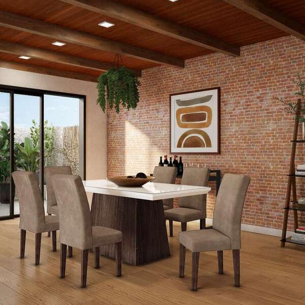 Conjunto De Mesa De Jantar Beatriz I Com Vidro E 6 Cadeiras G