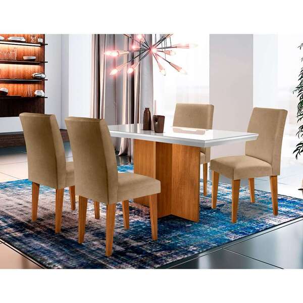 Conjunto De Mesa De Jantar Berlim I Com Tampo De Vidro Off Wh