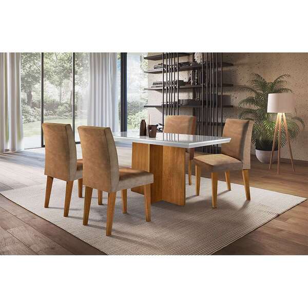 Conjunto De Mesa De Jantar Berlim I Com Tampo De Vidro Off Wh