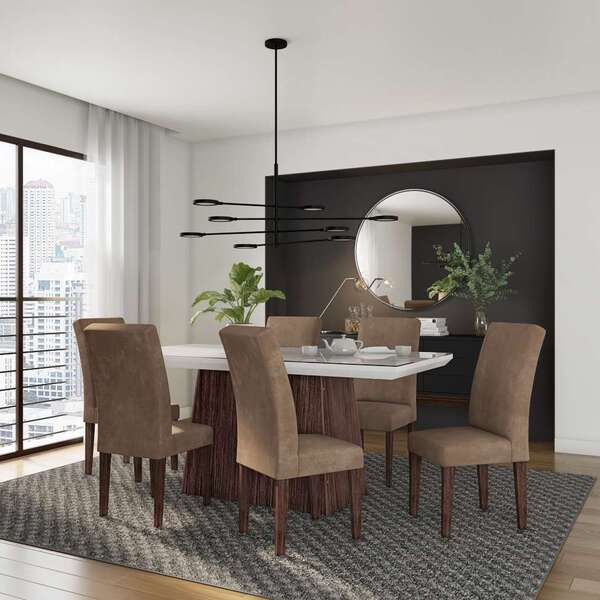 Conjunto De Mesa De Jantar Clara I Com Vidro E 6 Cadeiras Gré