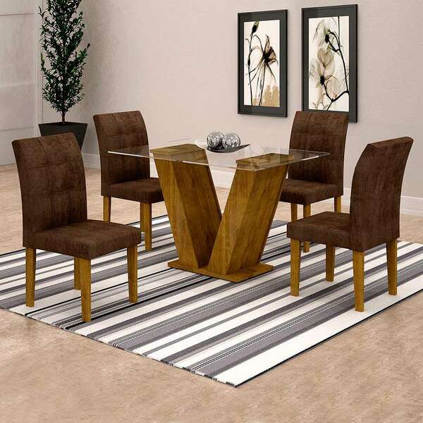 Conjunto De Mesa De Jantar Classic Com 4 Cadeiras Vitória Vel